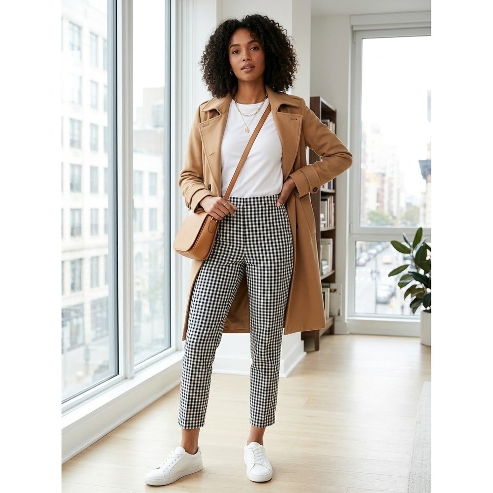 Zara Black White Gingham High Waisted Ankle Pants Trousers Size Medium